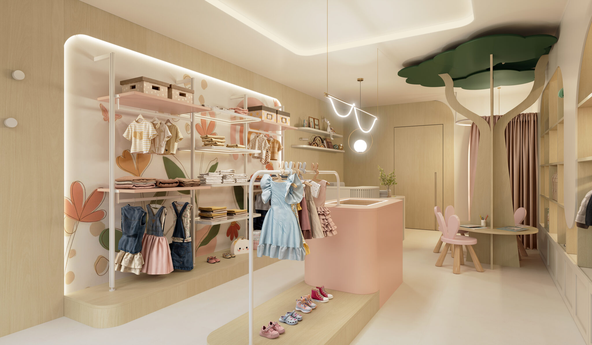 Cena 62_Ana_Loja Roupa Infantil_Off White, Verde Floresta, Rosa Milkshake, Veredas_Variacao de Cena 02